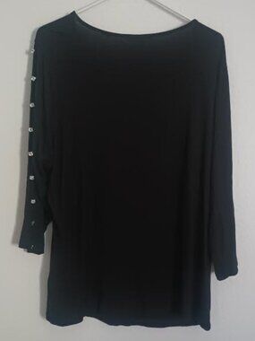 NWT CABLE & GAUGE WOMEN'S TOP BLACK 3/4 SLEEVE SPLIT SLEEVE BETWEEN BUTTONS 1X